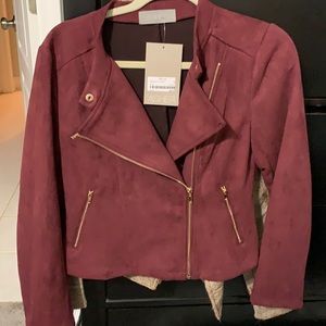 NWT Burgundy velvet moto jacket